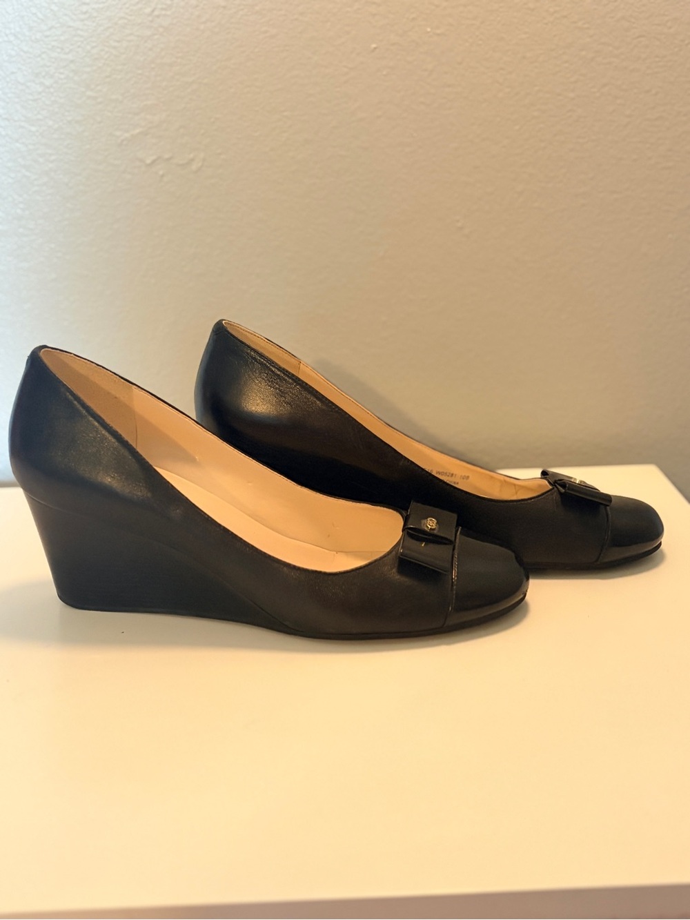 Cole Haan Black Leather Bow Wedge Pumps - Women - Picture 5 of 7